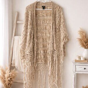 Rue21 Open Knit Fringe Cardigan Boho Festival S/M
